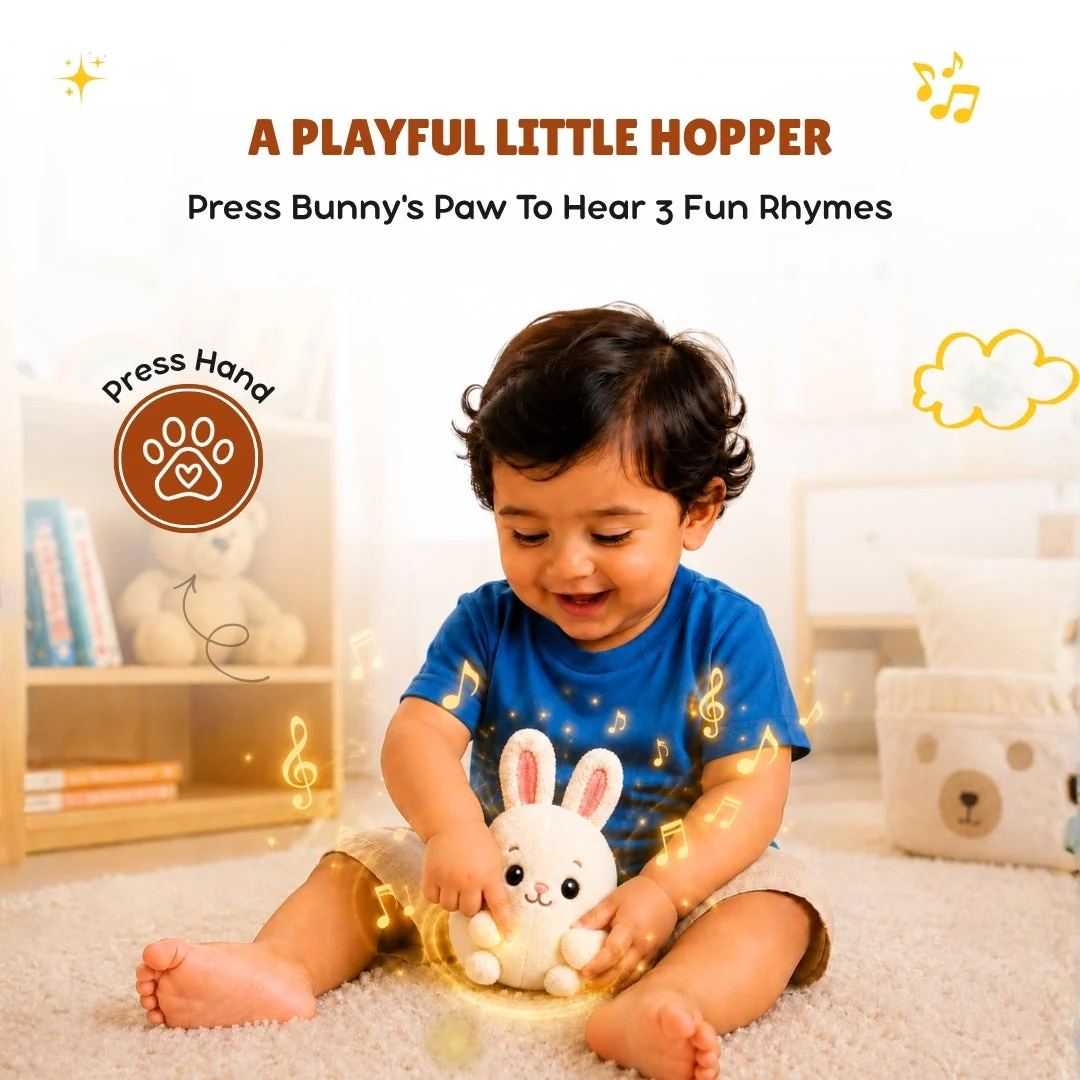 A playful little hopper — press Bunny's paw to hear 3 fun rhymes
