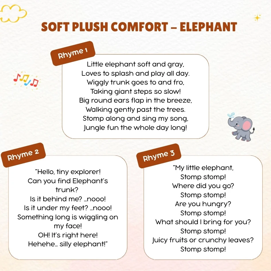 Elephant's 3 playful rhymes — jungle stomp songs and a find-my-trunk game